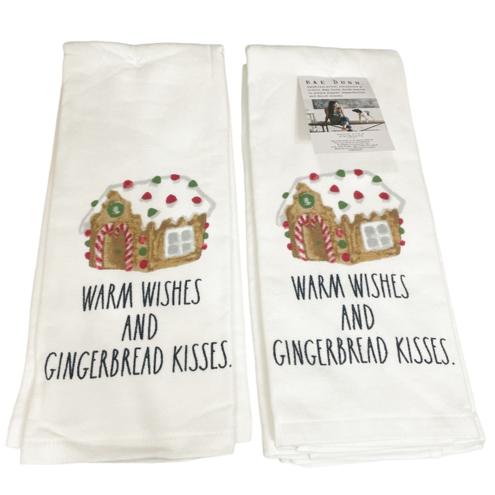 NEW Rae Dunn WARM WISHES AND GINGERBREAD KISSES Kitchen Towels